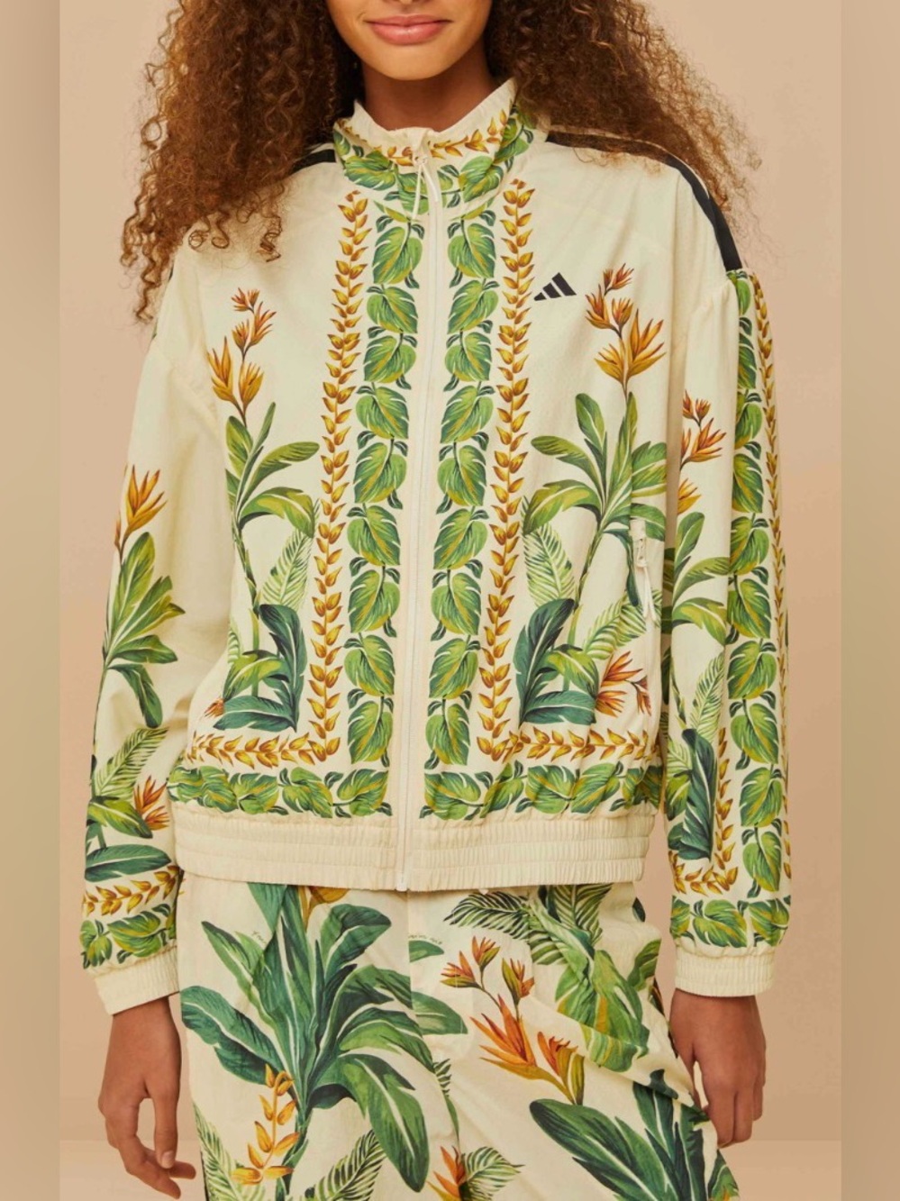 FARM Rio Cream Tropical Botanical Bomber Jacket